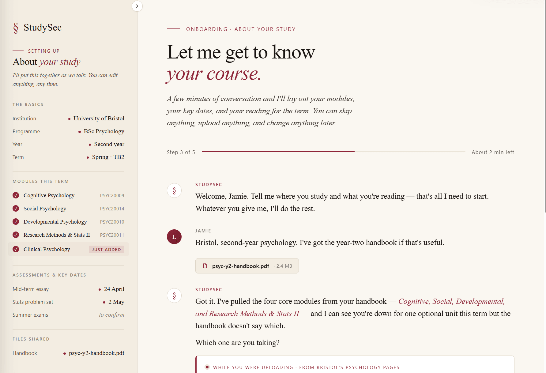 About your study - profile and study context setup
